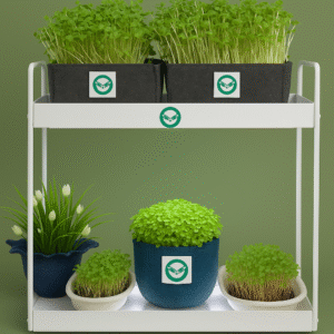 Elegant Two-Tier Metal Grow Rack with Grow Lights – White Finish