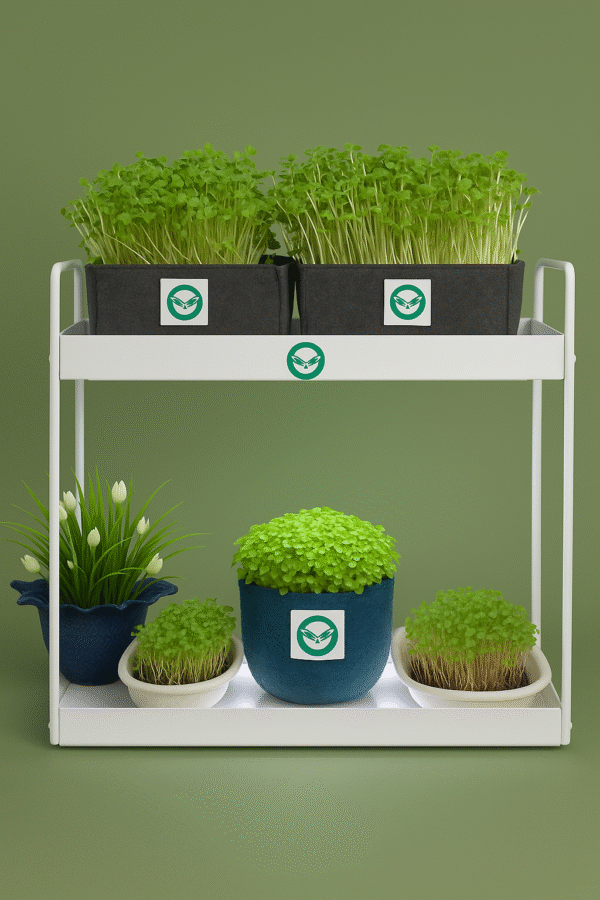 Elegant Two-Tier Metal Grow Rack with Grow Lights – White Finish