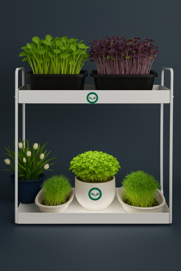 Elegant Two-Tier Metal Grow Rack with Grow Lights – White Finish - Image 5