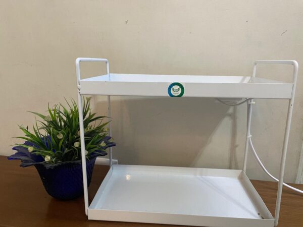 Elegant Two-Tier Metal Grow Rack with Grow Lights – White Finish - Image 2