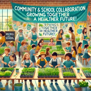 DALL·E 2025-02-27 12.21.38 - A vibrant and engaging scene showcasing a community and school collaboration for a microgreens workshop. The image features a diverse group of childre